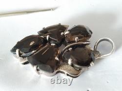 Antique Large Solid Silver Smoky Quartz Pendant 925