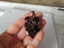 Antique Large Solid Silver Smoky Quartz Pendant 925