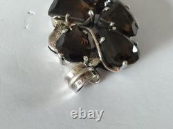 Antique Large Solid Silver Smoky Quartz Pendant 925