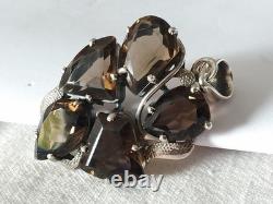 Antique Large Solid Silver Smoky Quartz Pendant 925