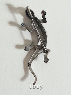 +++ Antique Lizard Salamander Brooch Solid Silver Marcasite +++