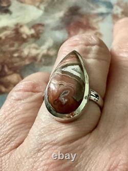 Antique Marquise Agate Ring, Solid Silver, Unique Creator