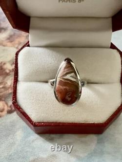 Antique Marquise Agate Ring, Solid Silver, Unique Creator