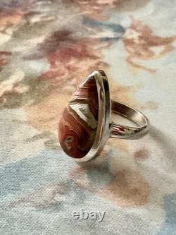 Antique Marquise Agate Ring, Solid Silver, Unique Creator