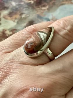 Antique Marquise Agate Ring, Solid Silver, Unique Creator