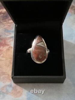 Antique Marquise Agate Ring, Solid Silver, Unique Creator
