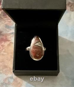 Antique Marquise Agate Ring, Solid Silver, Unique Creator