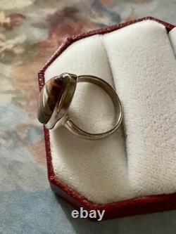 Antique Marquise Agate Ring, Solid Silver, Unique Creator