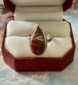 Antique Marquise Agate Ring, Solid Silver, Unique Creator