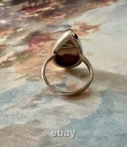 Antique Marquise Agate Ring, Solid Silver, Unique Creator