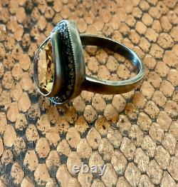 Antique Marquise Ring in Solid Silver with Citrine and Old-Cut Diamonds