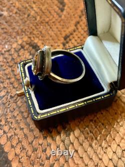 Antique Marquise Ring in Solid Silver with Citrine and Old-Cut Diamonds