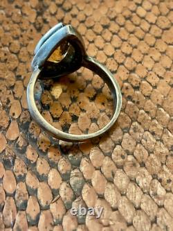 Antique Marquise Ring in Solid Silver with Citrine and Old-Cut Diamonds