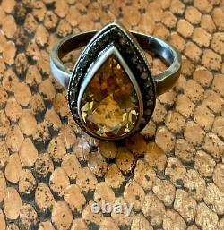 Antique Marquise Ring in Solid Silver with Citrine and Old-Cut Diamonds