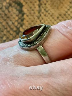 Antique Marquise Ring in Solid Silver with Citrine and Old-Cut Diamonds