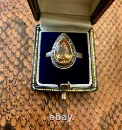 Antique Marquise Ring in Solid Silver with Citrine and Old-Cut Diamonds