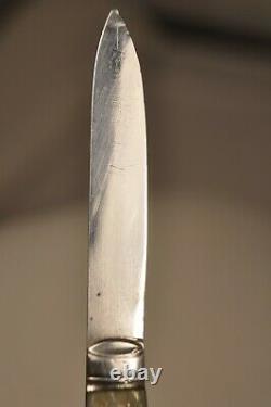 Antique Massive Old Silver Pocket Knife Mother Of Pearl Solid Silver Knife