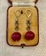 Antique Massive Silver Earrings With Huge Natural Carved Ruby