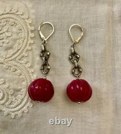 Antique Massive Silver Earrings with Huge Natural Carved Ruby
