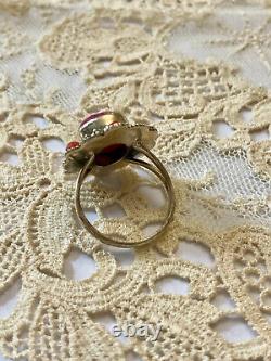 Antique Massive Silver Ring with Genuine Ruby and Coral Hallmark
