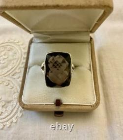 Antique Massive Silver Ring with Impressive Smoky Topaz Cushion Cut