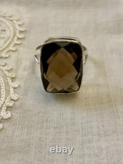 Antique Massive Silver Ring with Impressive Smoky Topaz Cushion Cut