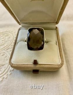 Antique Massive Silver Ring with Impressive Smoky Topaz Cushion Cut