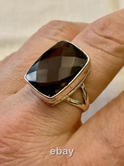 Antique Massive Silver Ring with Impressive Smoky Topaz Cushion Cut