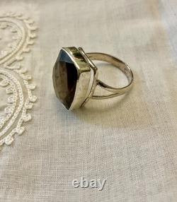 Antique Massive Silver Ring with Impressive Smoky Topaz Cushion Cut