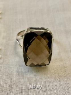 Antique Massive Silver Ring with Impressive Smoky Topaz Cushion Cut