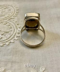 Antique Massive Silver Ring with Impressive Smoky Topaz Cushion Cut