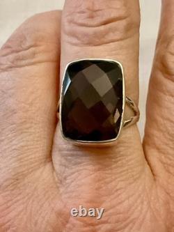 Antique Massive Silver Ring with Impressive Smoky Topaz Cushion Cut