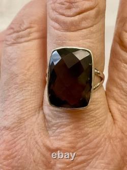Antique Massive Silver Ring with Impressive Smoky Topaz Cushion Cut