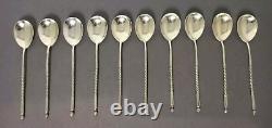 Antique Moka or Caviar Spoons in Solid Russian Silver Sets of 10