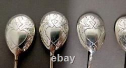 Antique Moka or Caviar Spoons in Solid Russian Silver Sets of 10