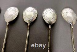 Antique Moka or Caviar Spoons in Solid Russian Silver Sets of 10