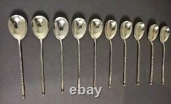 Antique Moka or Caviar Spoons in Solid Russian Silver Sets of 10