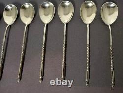 Antique Moka or Caviar Spoons in Solid Russian Silver Sets of 10