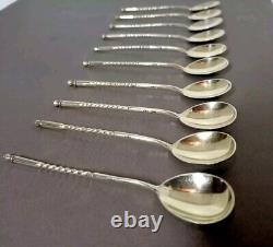Antique Moka or Caviar Spoons in Solid Russian Silver Sets of 10
