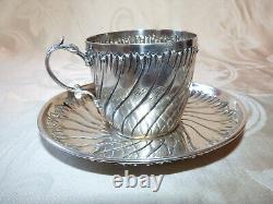 Antique Monogrammed Cup and Saucer Solid Silver Minerva Mark Weight 130 g