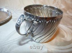 Antique Monogrammed Cup and Saucer Solid Silver Minerva Mark Weight 130 g