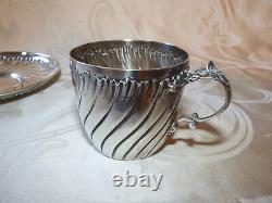 Antique Monogrammed Cup and Saucer Solid Silver Minerva Mark Weight 130 g