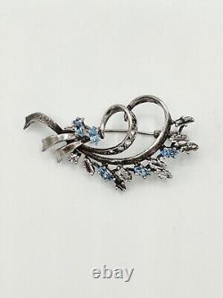 Antique Napoleon III silver brooch with solid silver and precious stones hallmark goldsmith