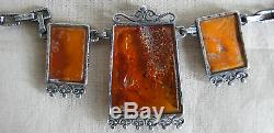 Antique Necklace In 800 Sterling Silver And Amber Polish Punch