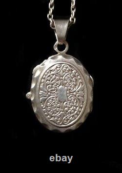 Antique Necklace with Solid Silver Photo Locket Pendant, Crab Hallmark