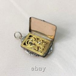 Antique Niello & Vermeil Silver Vinaigrette Pendant Perfume Salt Jewelry