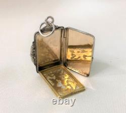 Antique Niello & Vermeil Silver Vinaigrette Pendant Perfume Salt Jewelry