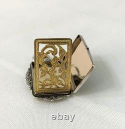 Antique Niello & Vermeil Silver Vinaigrette Pendant Perfume Salt Jewelry