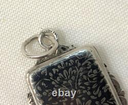 Antique Niello & Vermeil Silver Vinaigrette Pendant Perfume Salt Jewelry