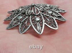 Antique Openwork Flower Brooch in Solid Silver